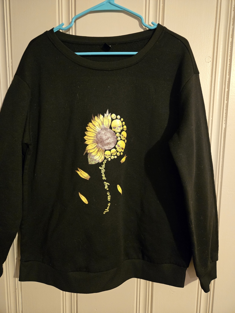 Black Sweatshirt with Yellow Sunflower And Skulls Graphic